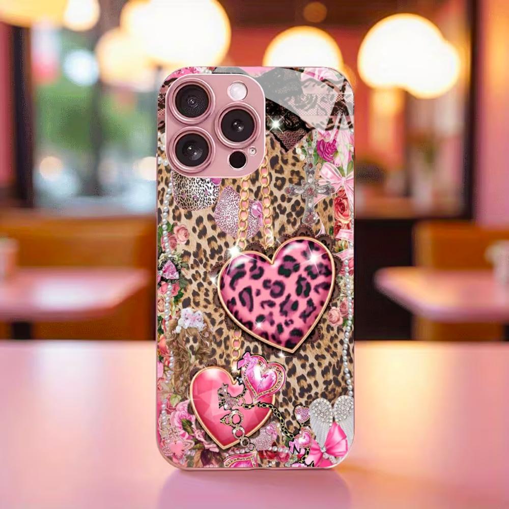 Leopard print heart shape Madam PhoneCase Glass PhoneCase for iPhone 17 16 15 14 13 12pm Pro Plus Dropresistant cellphone Female