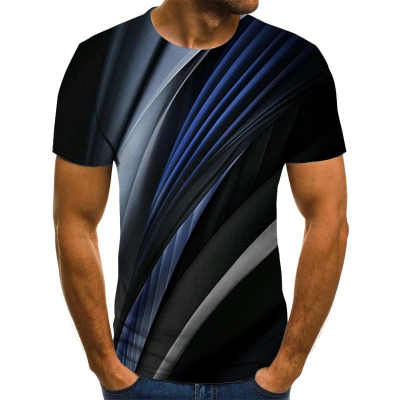 Men'S 3D Color Bar Printed Short Sleeve Personality Trend Casual Sports Crew Neck T-Shirt