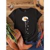 Dames T-shirt met Faith Letter & Bloemenprint - Casual Top met Korte Mouwen en Ronde Hals voor Valentijnsdag Cadeaus