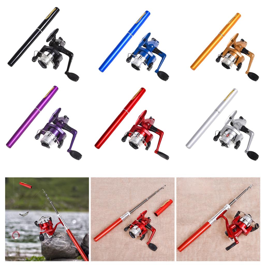 Aluminum Pen Style Fishing Rod with Fishing Reel Accessories Set Mini Telescopic Pocket Pen Shape Fishing Rod Reel Set
