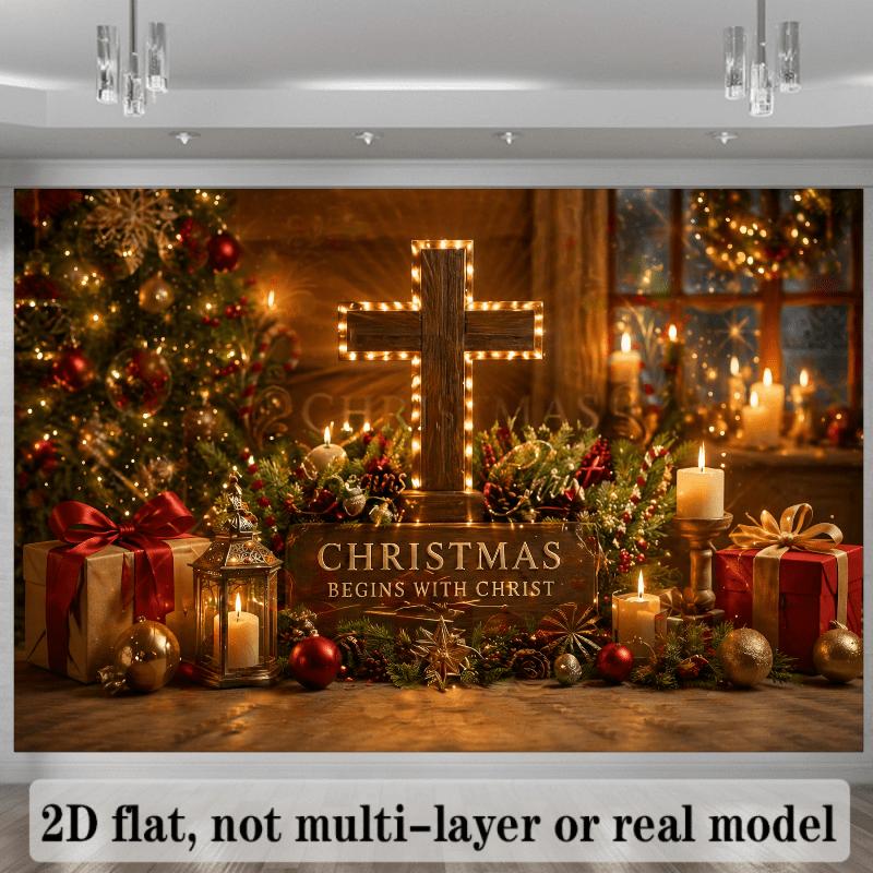 1Pcs Wooden Cross Christmas Tree Candles Decoration Background Religious Backdrop Decorations For Photo Studio Booth Party