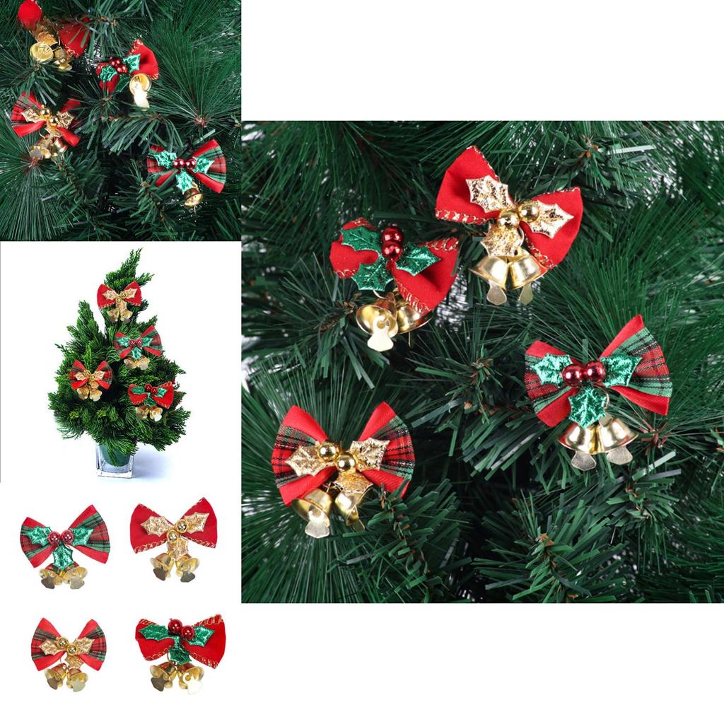 Mini Christmas Bow Bells Set Of Four Festive Holiday Decorations In Elegant Fabric