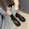 Vierkante Gesp Dikke Zool Ronde Neus Loafers Veelzijdig Zacht Leer Enkelschoenen Dikke Hak Britse Stijl Kleine Leren Schoenen Dames