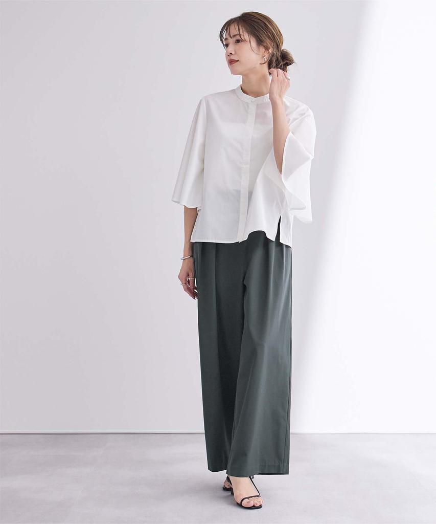 Elastic Waist Wide Pants BFXT0309 S Charcoal [Yours] Water-repellent Two-pleat Women's