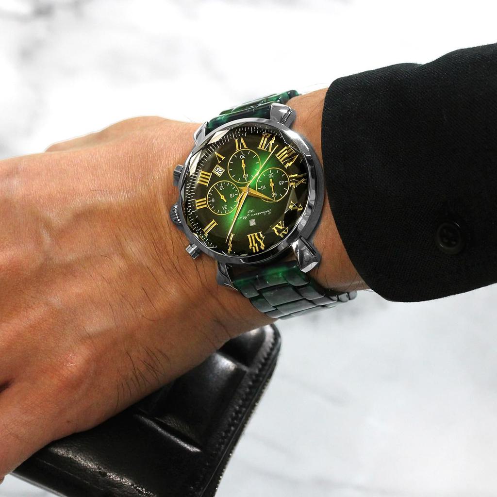 Watch Multifaceted Glass Chronograph Acetate Belt Gradient Green Gold [Salvatore Mara] Men's SM19104A-SSGRGD