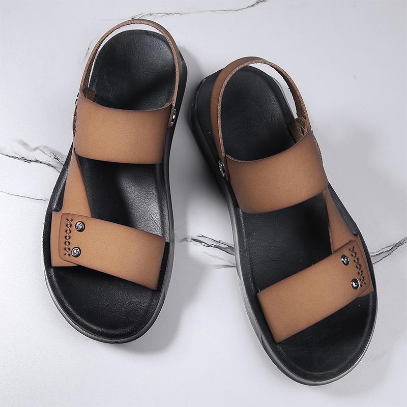 Fashion Stylish Dual-Purpose Men's Leather Slippers Non-Slip Outdoor Beach Shoes Best Seller Male Sandals Quick Dry Wading Aqua Shoes