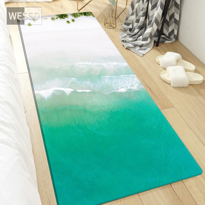 3D Waves Rug For Bedroom Landscape Sea Beach Mat Non-slip Kitchen Mat Bathroom Rug Long Fashion Bedside Mat