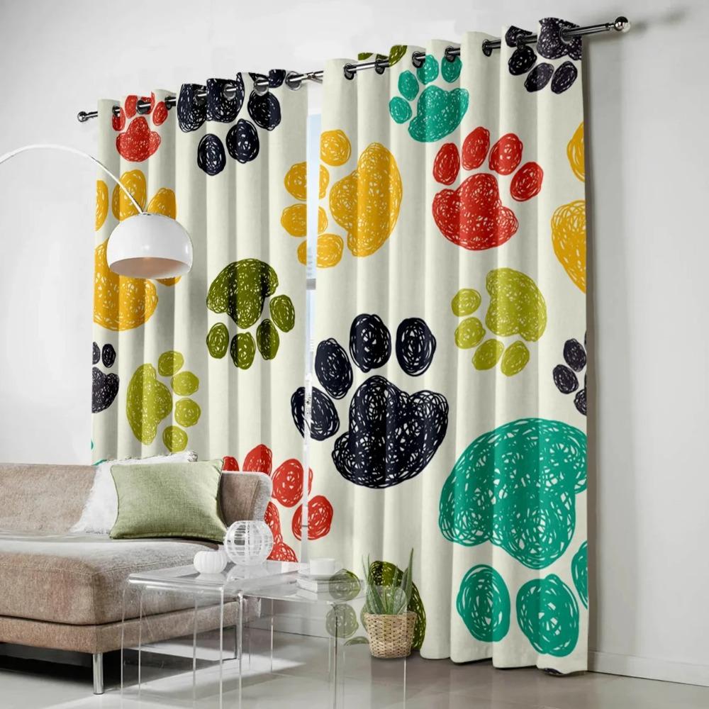 Colour Dog Paw Print Style Thick Clackout Window Opening Curtains Living Room High Shading Curtain Home Decorative Items Blackout Drapes