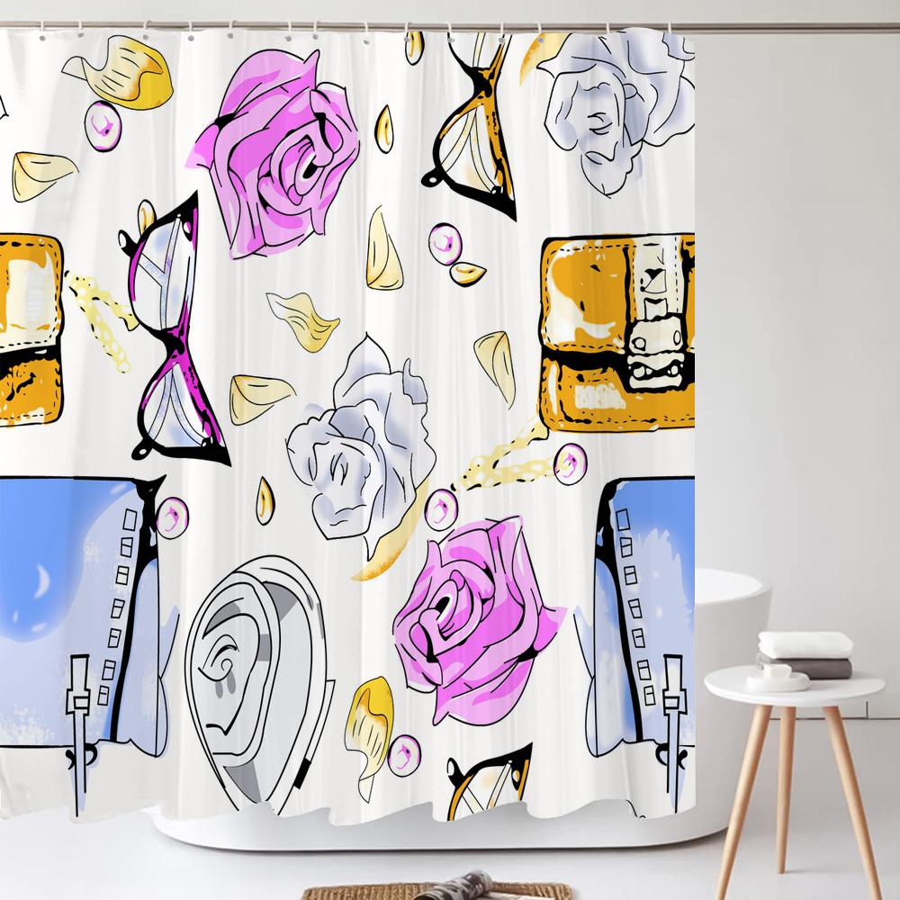 Fashion Cosmetic Shoes and Bags Shower Curtain Modern Girl Print Home Decor Curtain Polyster Fabric Bathroom Curtain with Hooks