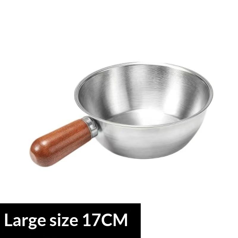 17Cm Single-Person Pot Stainless Steel Bowl Walnut Wood Handle Fruit Salad Yogurt Bowl Restaurant Breakfast Cooking Tool