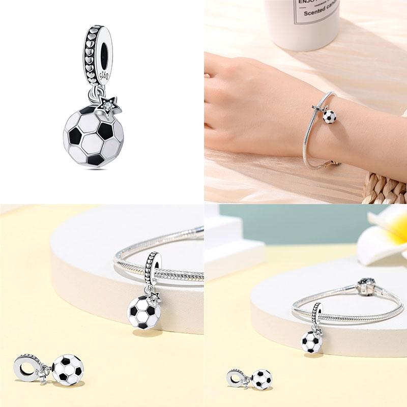 Compatible With Authentic Original Bracelets and 3MM Bracelets Do It Yourself European Football Charm Bead Components 100% Copper Metal High Quality