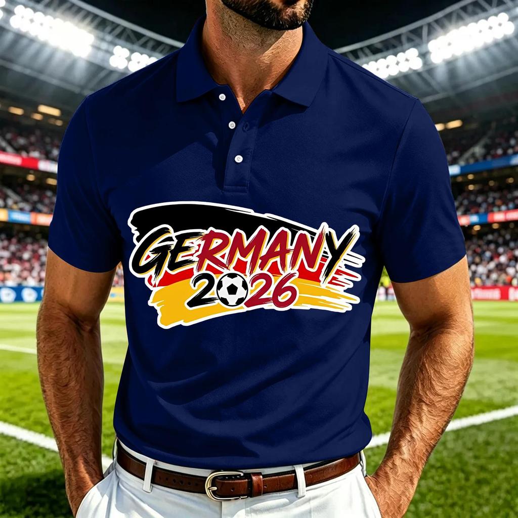 Men's Casual Soccer Graphic Quick Dry Polo Shirt Lightweight Mesh Breathable Short Sleeve Top for Sports and Outdoor Activities