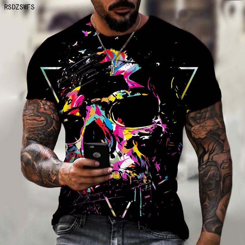 Skull 3D Printed T-shirt with Horror Figure Men's Casual Oversized Short-sleeved Streetwear