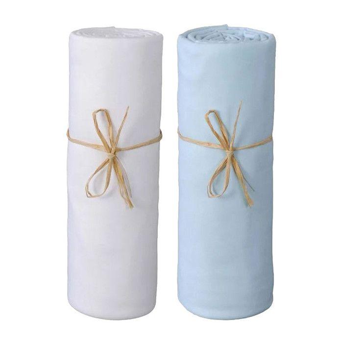 Set di 2 Lenzuola con angoli per lettino 60 x 120 cm / 100% cotone / 57 fili/cm² - 1 Bianco + 1 Azzurro