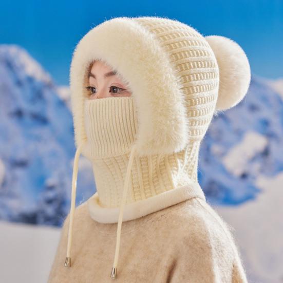 Yousheng Knitted Hat Women Windproof Insulated Design Soft Fleece Lining 3-in-1 Winter Warm Hat Outdoor Adventures Skiing Hiking Headgear