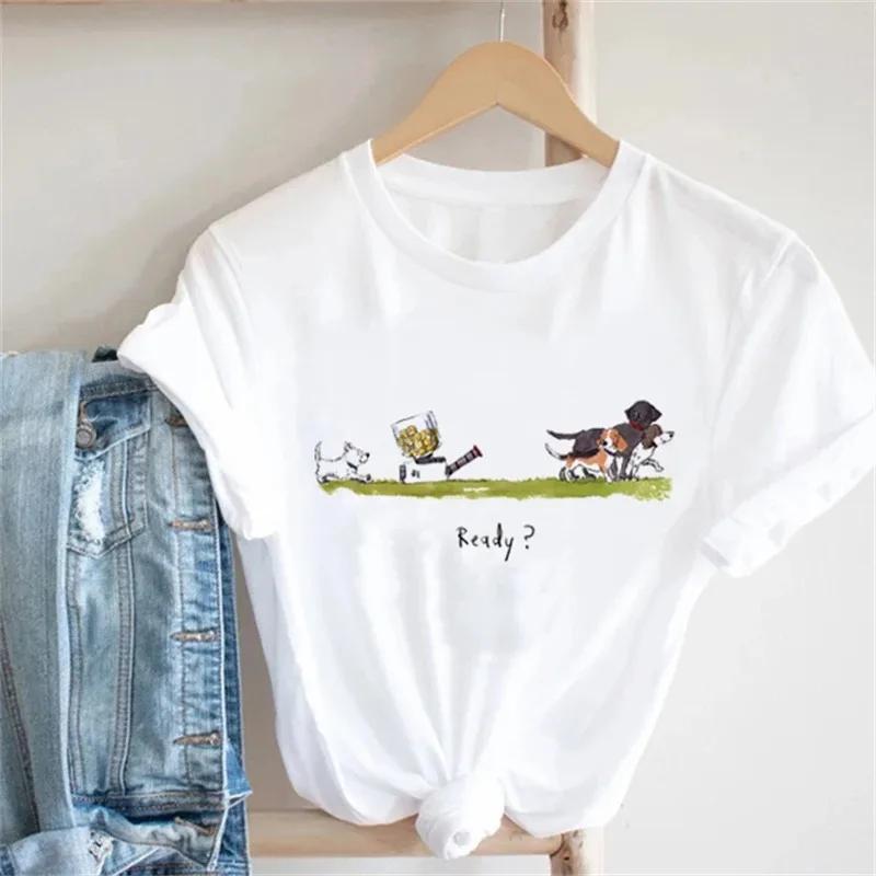 Cartoon Fun Dog Print T-Shirt Top Short Sleeve Neck Fashion Casual Sport Aesthetic Clothes Summer Women's Graphic T Shirts Gifts