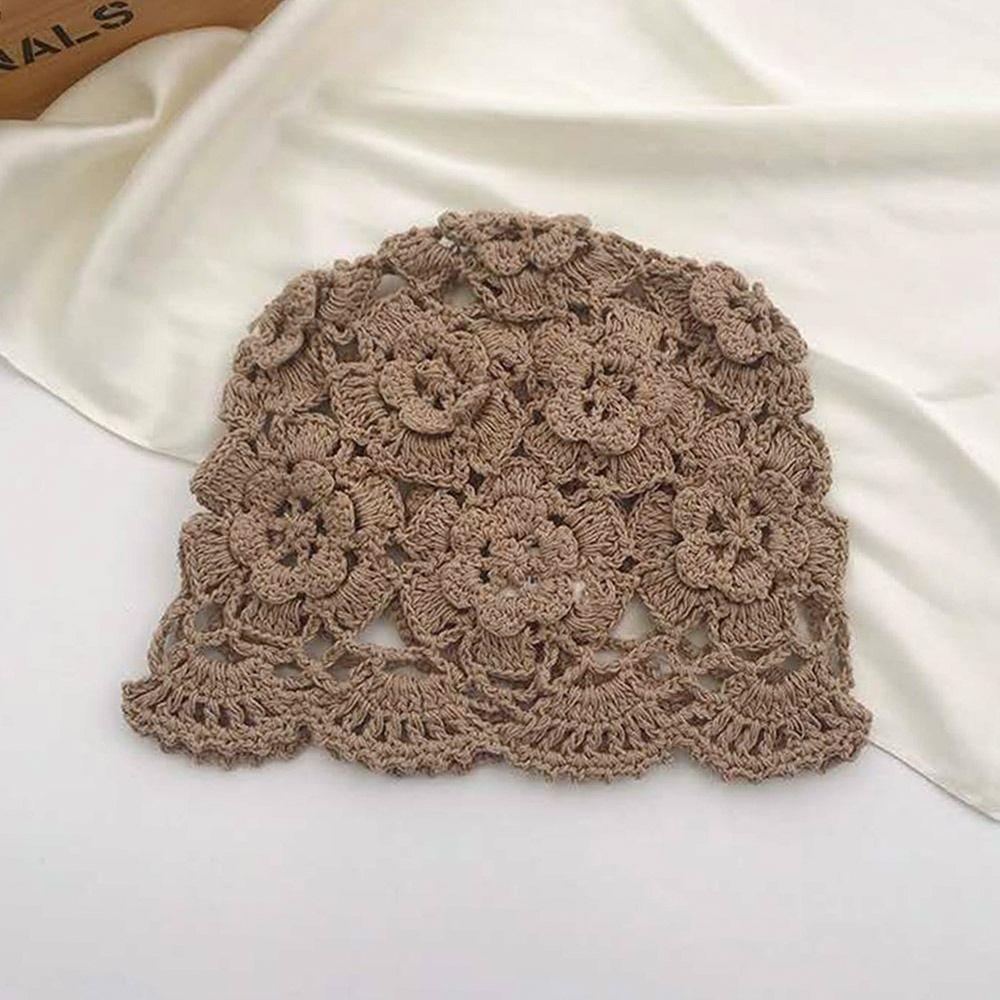 Breathable Hollowed Out Baotou Hat Flowers Casual Knitted Hat Summer Thin Beret Cap for Women
