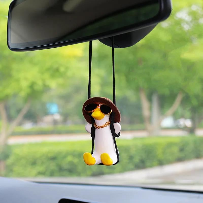 New Cute Anime Car Accessorie Swing Duck Pendant Auto Rearview Mirror Ornaments Birthday Gift Couple Accessorie Car Fragrance