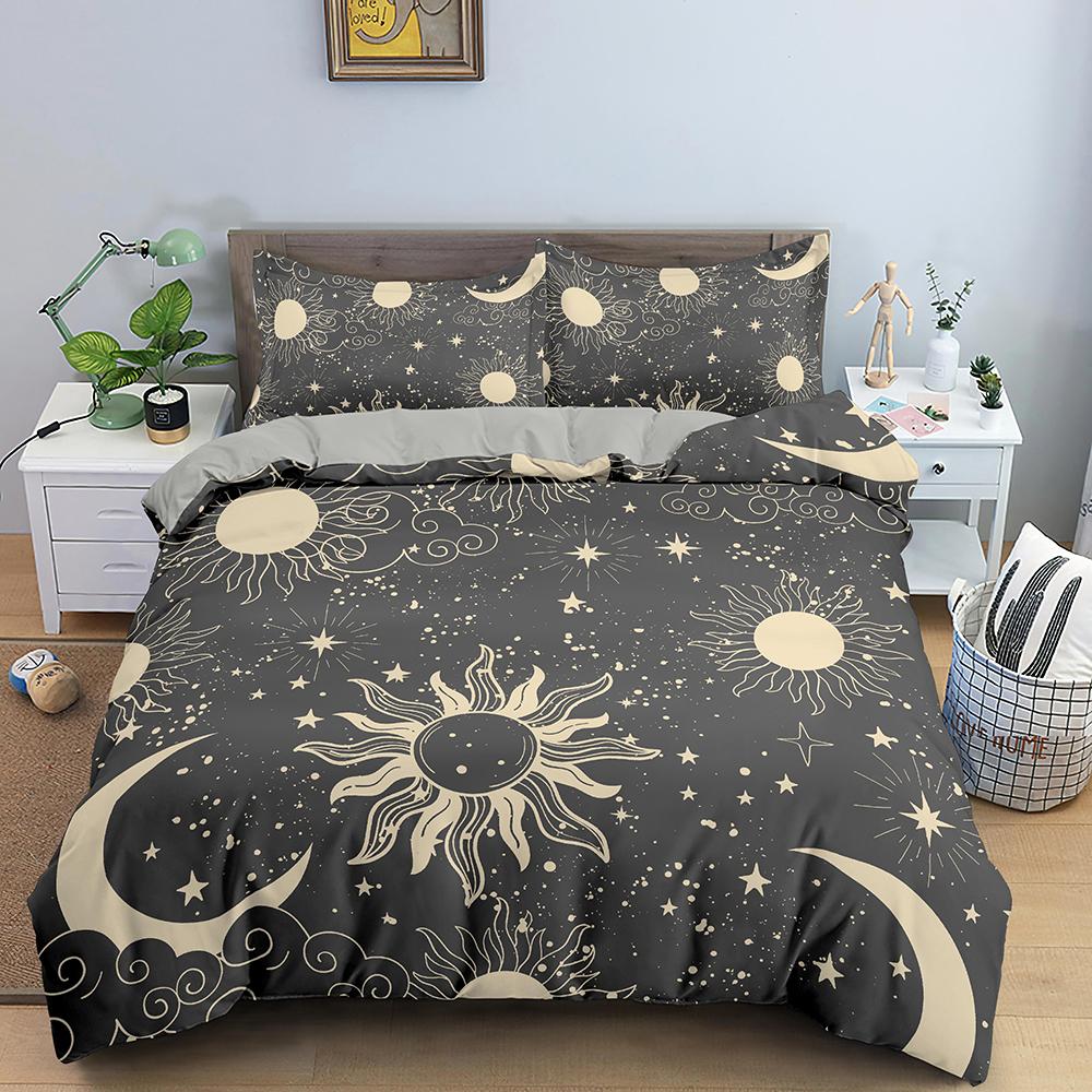 Bohemian Duvet Cover Set Universe Sun and Moon Themed Polyester Comforter Cover King Queen Full Size for Kids Boys Bedding Set