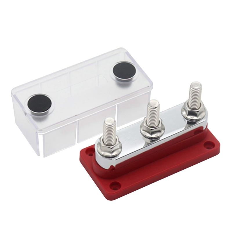 600A Bus Bar 3-Stud (3/8") M10 High Current Copper Busbar Terminal Block Battery Ground Distribution Block DC 12-48V with Cover