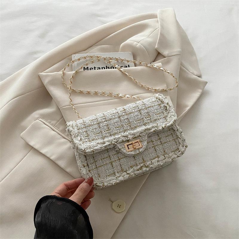 Damen Tweed Kette Kleine Quadratische Tasche Modische Einzel Schulter Crossbody Tasche Vintage Minimalistische Handtasche