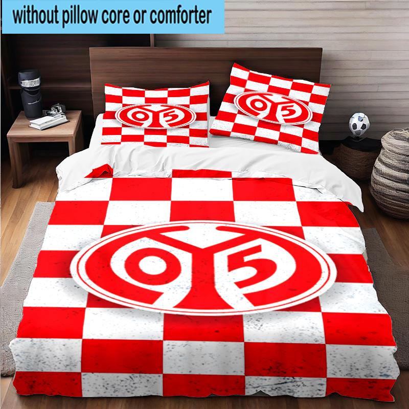 Set Biancheria da Letto a Fantasia Mainz Rosso Bianco 3 Pezzi, Include 1 Copripiumino e 2 Federe Perfetto per Camera da Letto, Dormitorio, Regalo di Natale per Fan