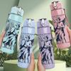 PC Winged Angel Figure Monochrome Sketch Print 750ml Colorful Plastic Sports Water Bottle Leakproof Pop Up Lid with Straw for Outdoor Work Home Use