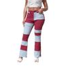 Color Block Patchwork Flare Jeans For Women High Waist Frayed Spliced Bootcut Denim Pants Fashion Street Trousers