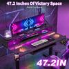 Height Adjustable Gaming Desk Electric Standing Desk, 48" X 24" with Power Outlets Ergonomic Sit Stand Up Down Computer Table & LED Lights,