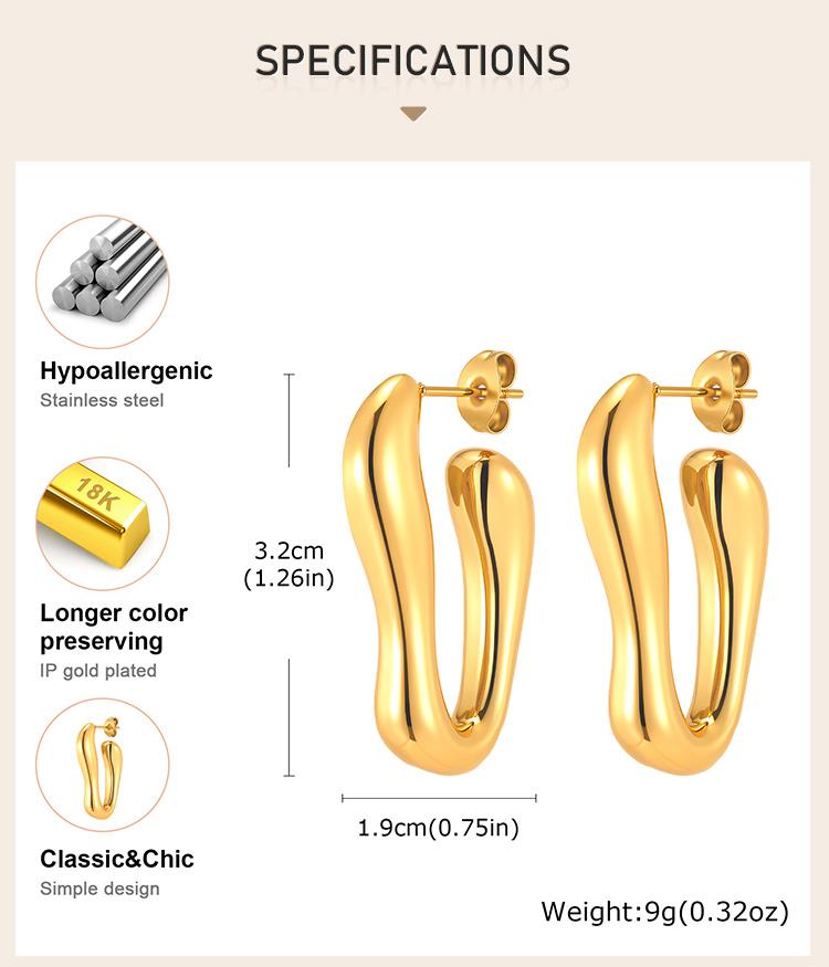 Irregular Geometric Hoop Earrings Stainless Steel Gold Plated Thick Abstract Hollow Lightweight Jewelry Non-Tarnish