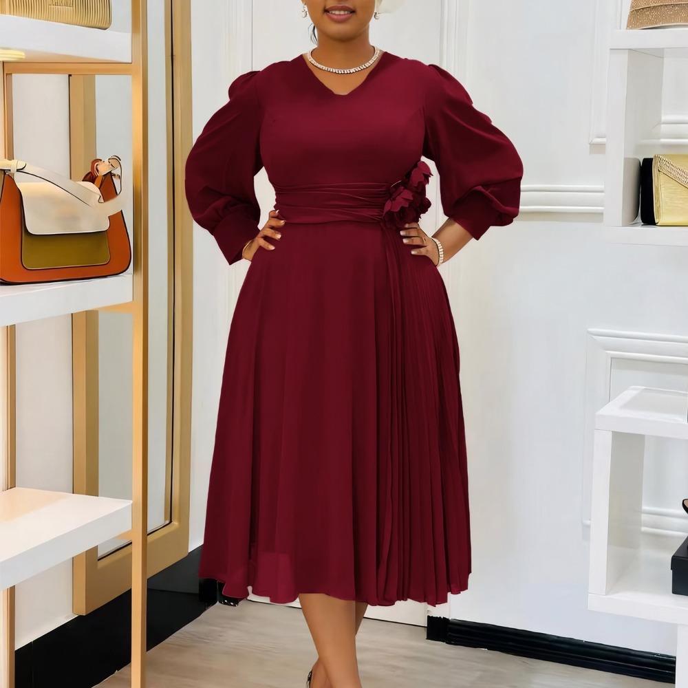 Fashion Solid Color A Line Dress High Waist Elegant Plus Size Women Dress Cross Border Spring