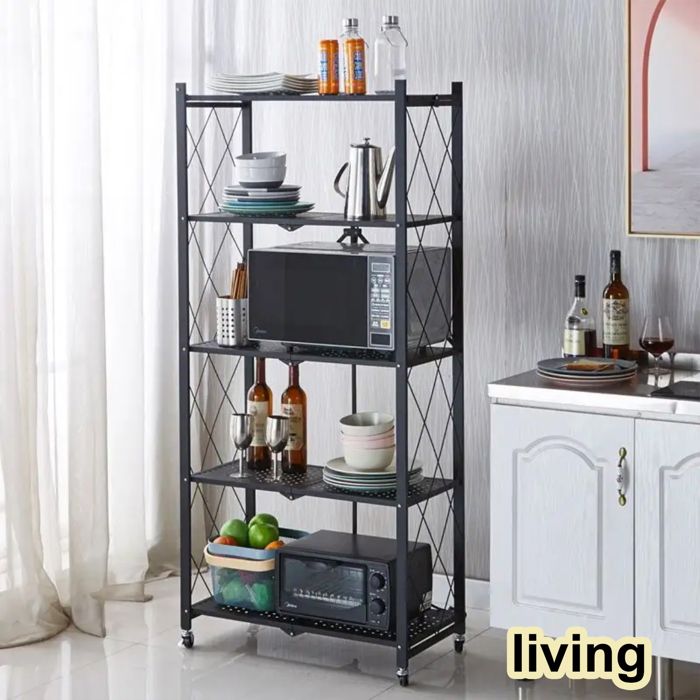 Étagère de rangement pliable à 5 étages avec roulettes-Chaque étage charge 20 kg(en total 100kg)- Pour cuisine, salle de bain, salon