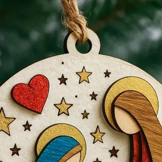 Nativity Scene Wooden Ornament Handcrafted Jesus Birth Scene for Christmas Tree Decor 3.25 Inch Religious Gift for Family Friends