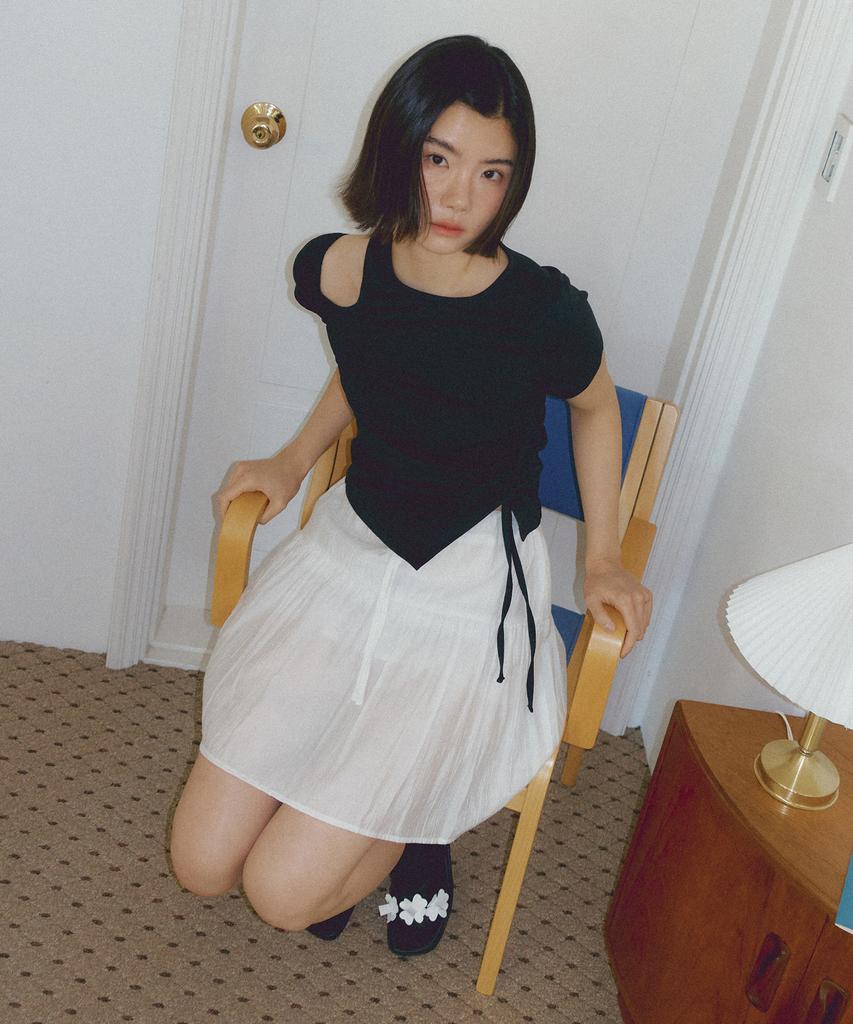Riorg Asp Semi Pleats Mini Skirt White