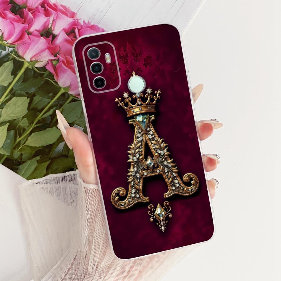 For OPPO A53 A32 A33 (2020) Royal Crown Initial Letter Couple Phone Case For Oppo A53 CPH2127 CPH2131 Soft Silicone TPU Bumpers