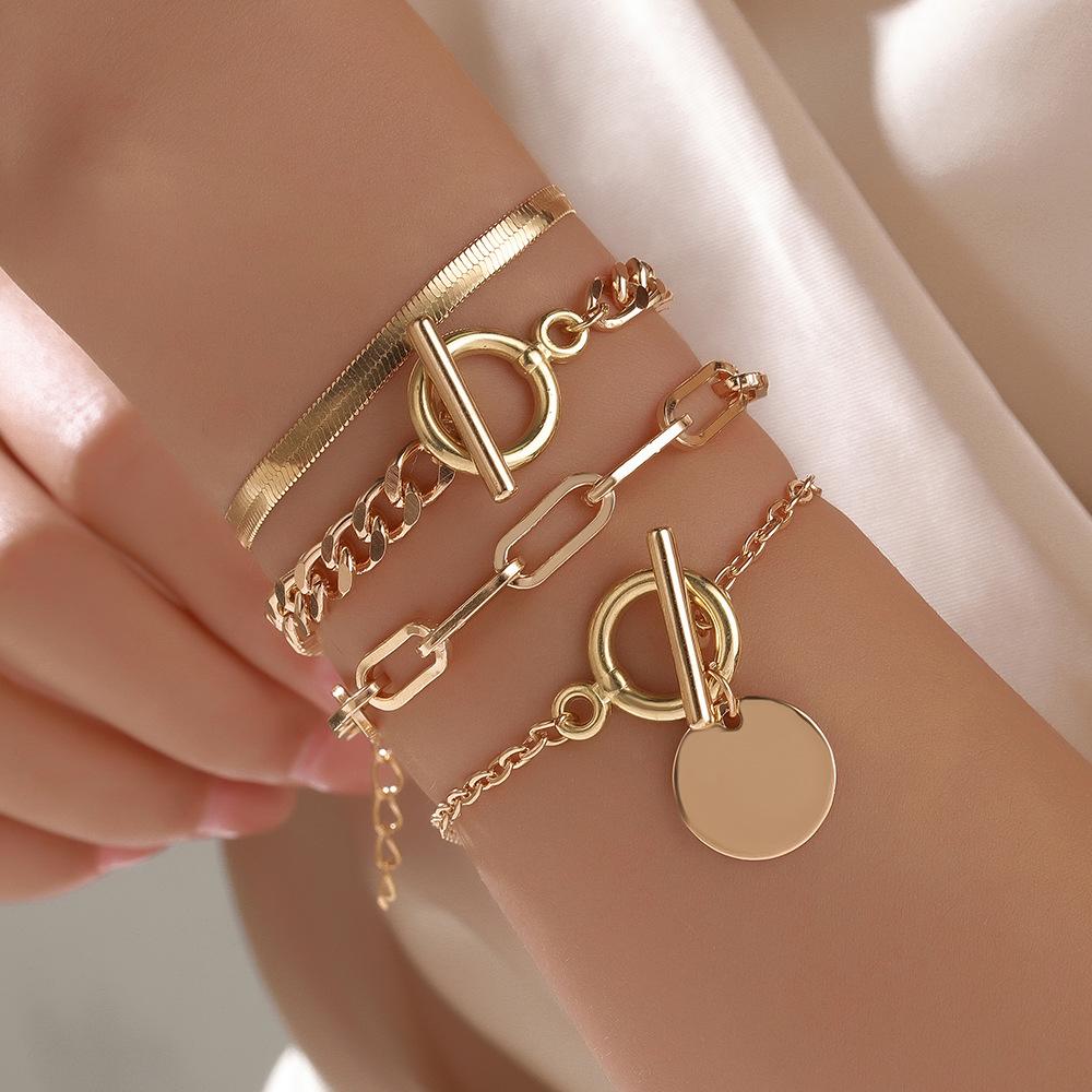 European and American Hand Jewelry Sweet and Cool Multi-portrait Imitation Pearl Bracelet Set Personalized NK Cuban Chain Jewelry Women