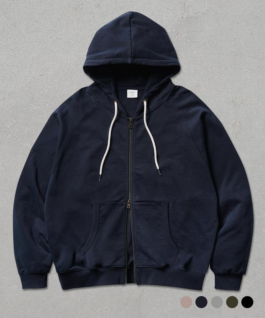 Perstep Round Cut Heavy Cotton Zip-Up Hoodie Navy Ishd4738