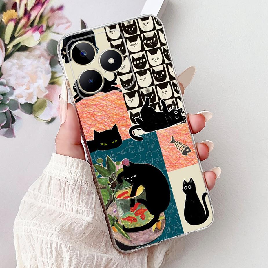 For Realme Note 50 Case RMX3834 Cute Cat Painted Cover Clear Silicone Soft TPU Phone Case For Realme Note 50 Note50 Fundas Coque