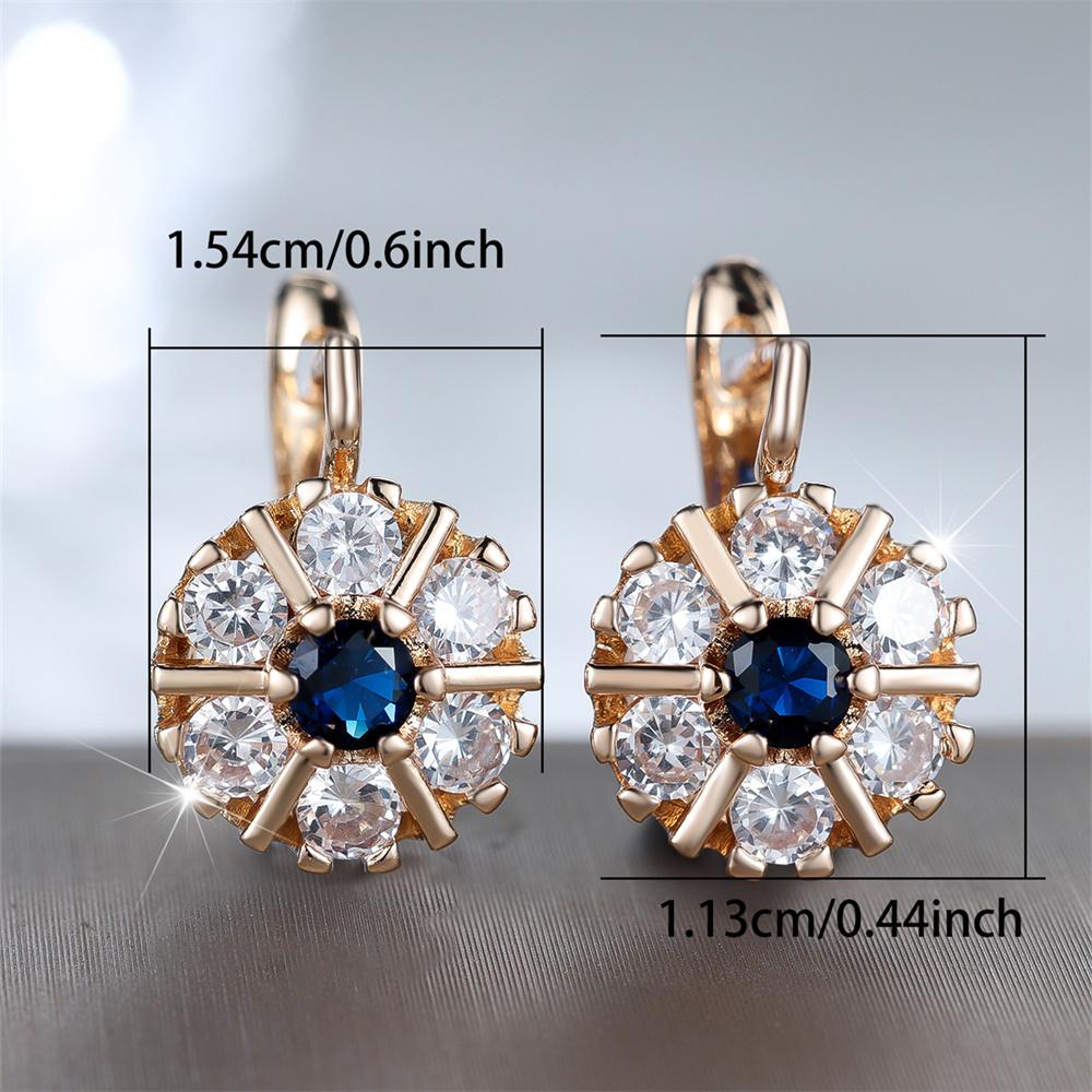 Weiße Zirkon Blaue Kristall Blume Creolen für Damen Vintage Goldfarbe Ohrstecker Hochzeitsschmuck Verlobungsgeschenke