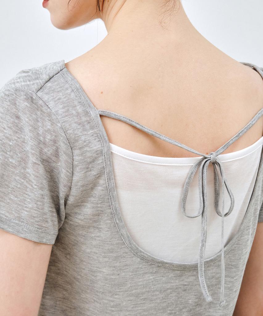 MONGDOL Drape Neck Layered Short Sleeve T-Shirt Gray Mdts094Gray