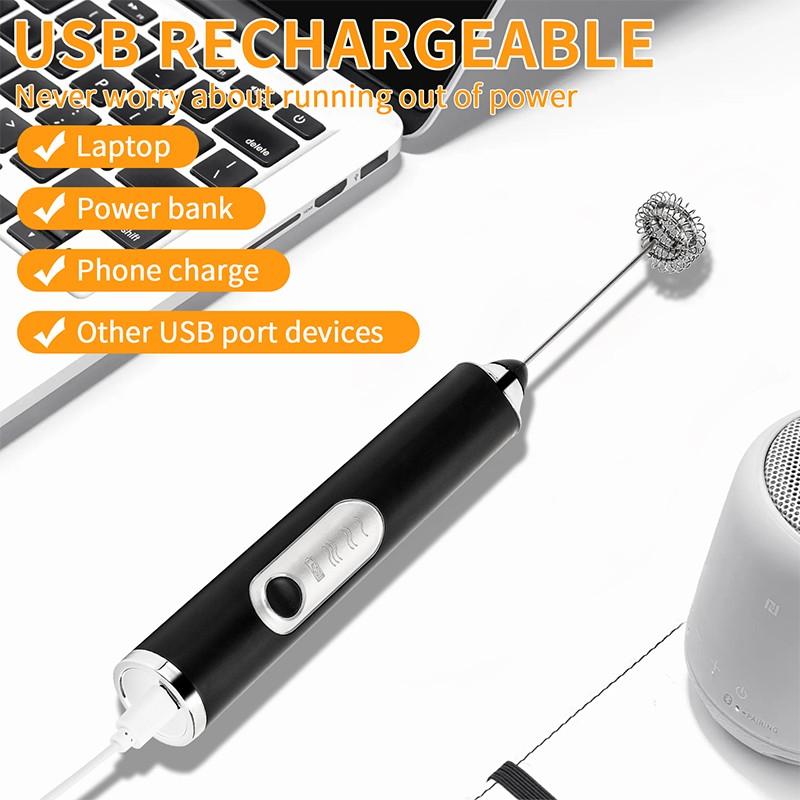 Electric Milk Frother Handheld Foamer USB Rechargeable Coffee 3 Speeds Whisk 2 1 Egg Beater Perfect Coffee