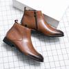 Winter Boots Men's Black Classic Zipper Chelsea Boots Ankle Boots Pointed Toe Low Heel Thick Sole Business Boots Size 37-45 New