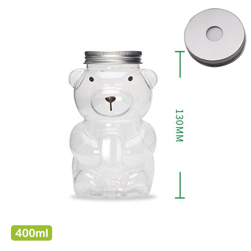 Disposable Drink Bottles Juice Bear Plastic Cup Cute Bear Juice Drink Milk Tea Beverage Storage Bottles With Lid Sealed Bottle