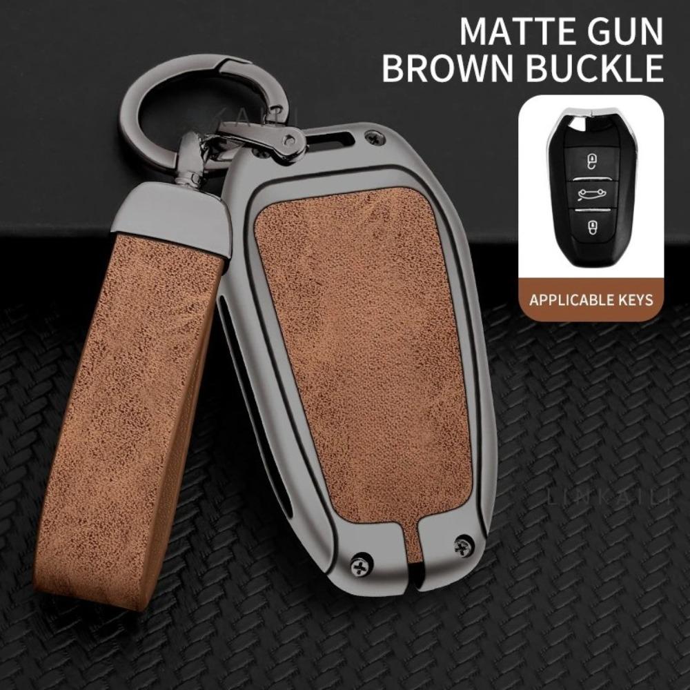 Suitable for Peugeot GT-GTline 308 3008 2008 4008 5008 Car Key Cover Metal High-end Leather Car Key Cover Auto Accessories