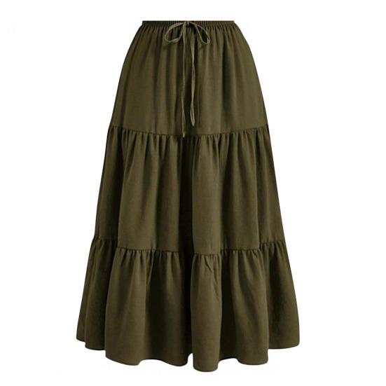 Women's Summer Tiered A-Line Maxi Skirt High Waisted Pleated Swing Long Skirt Casual Flowy Beach Boho Skirt