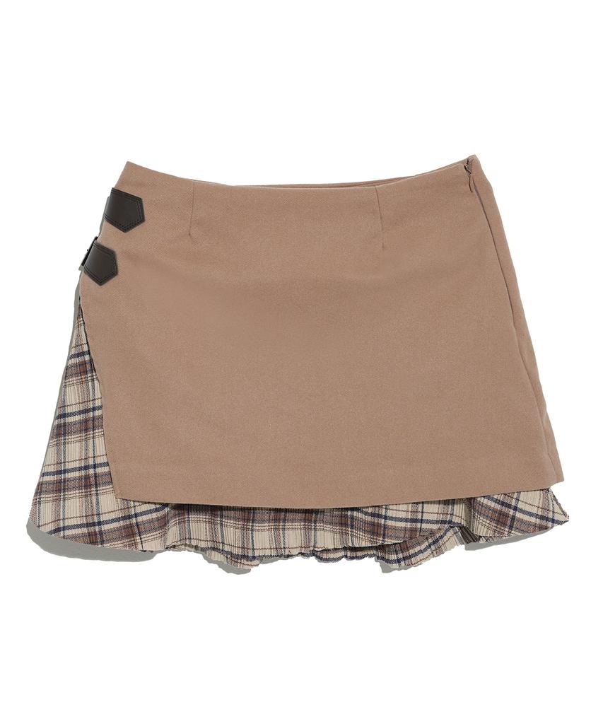 High School Disco Layered Buckle Skirt_Beige