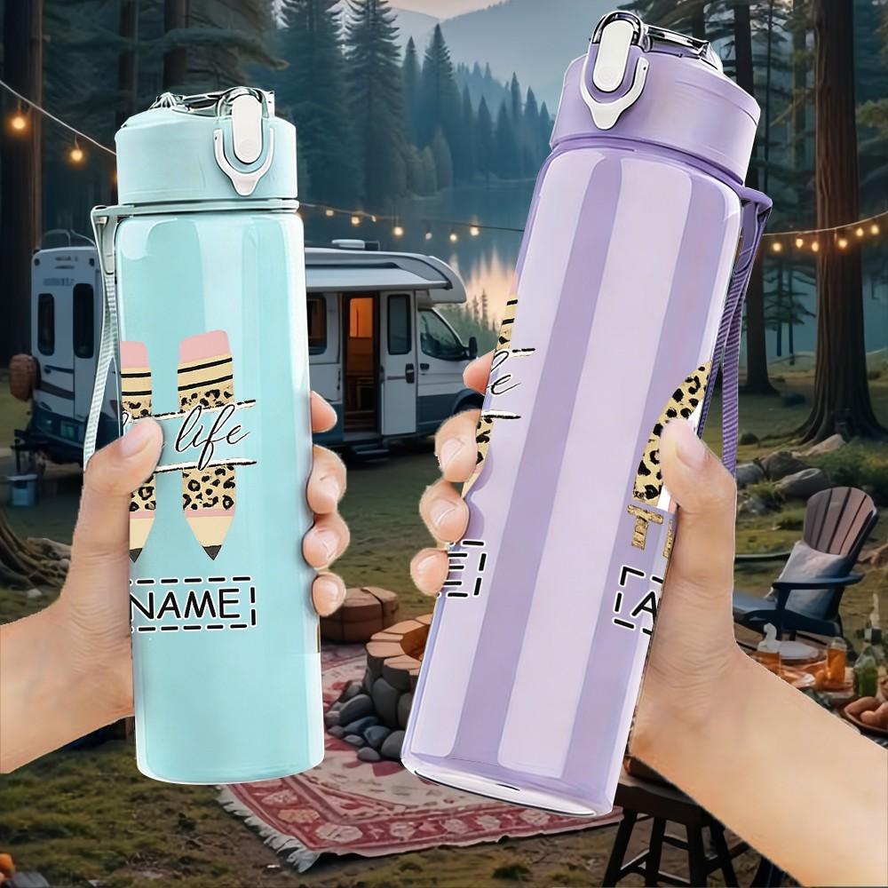 1PC Rainbow Thankful Text Art Print 750ml Color Plastic Sports Water Bottle Leakproof Flip Straw Lid Suitable for Sports Office Home Use