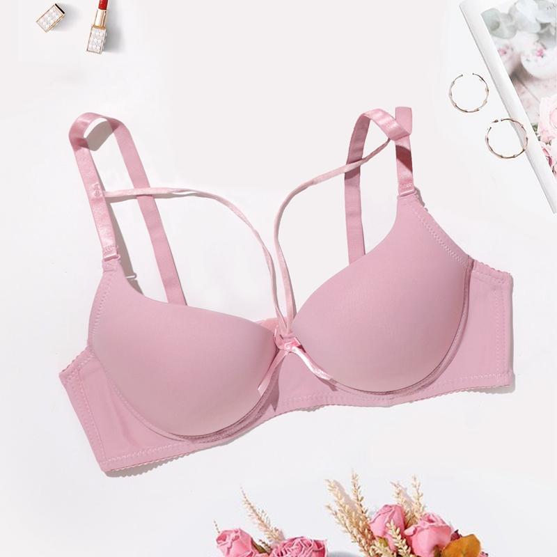 Rosa Push Up BH för Flicka Bekväm & Andningsbar Kors Urskuren BH, Damunderkläder 34B-40B Kupstorlek
