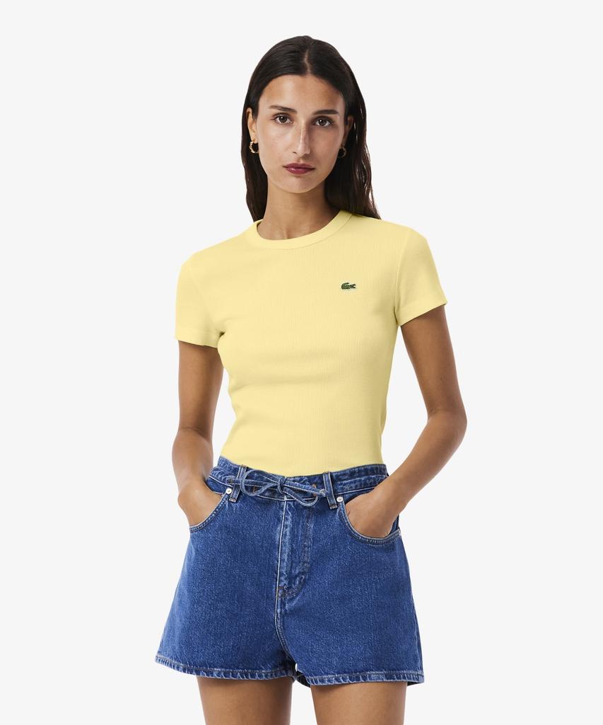 LACOSTE Women'S Slim Fit Rib Knit Short Sleeve T-Shirt Tf5538-56G 107