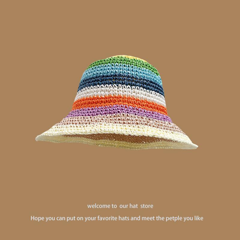 Hat Women's Spring and Summer Versatile Big Brim Straw Hat Summer Seaside Bucket Hat Face Small Sunscreen Hat Sun Hat